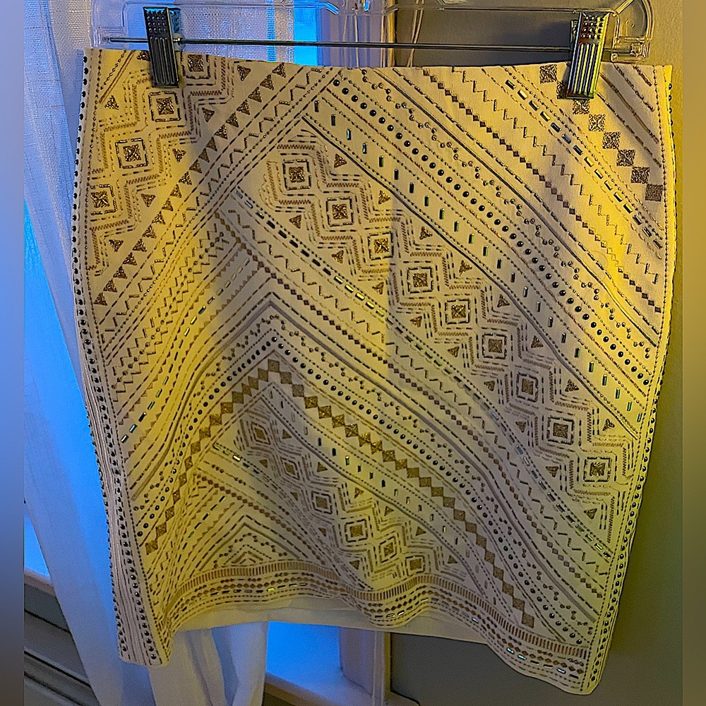 White House and Black Market White Embellished Mini Skirt